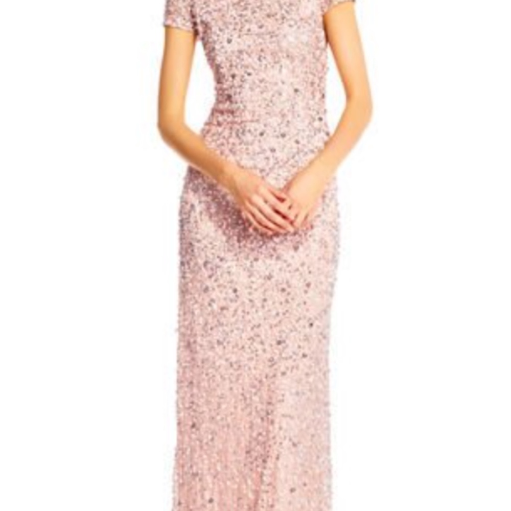 Adrianna Papell Scoop Back Sequin Gown, Blush